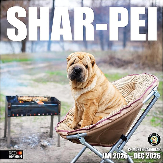 RED EMBER Shar-Pei 2026 Wall Calendar 12 Month | 12" x 24" Open | Thick & Sturdy Paper | Holiday Gift | Cute Puppy Dog Calendar 2026