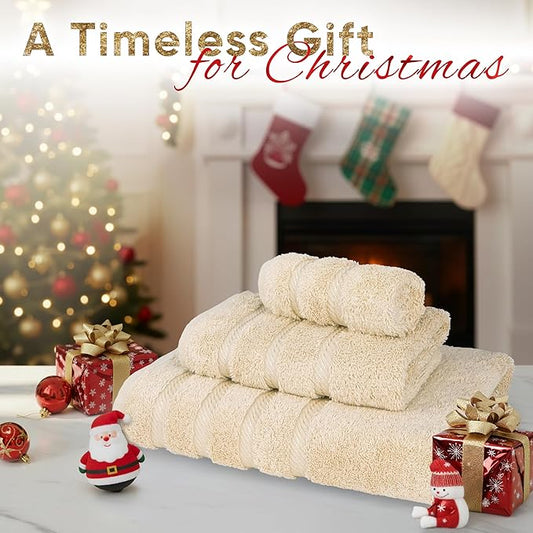 American Soft Linen Premium 3 Piece Towel Set, 1 Bath Towel 1 Hand Towel 1 Washcloth, 600 GSM 100% Cotton Turkish Towels for Bathroom, Beige Towel Set