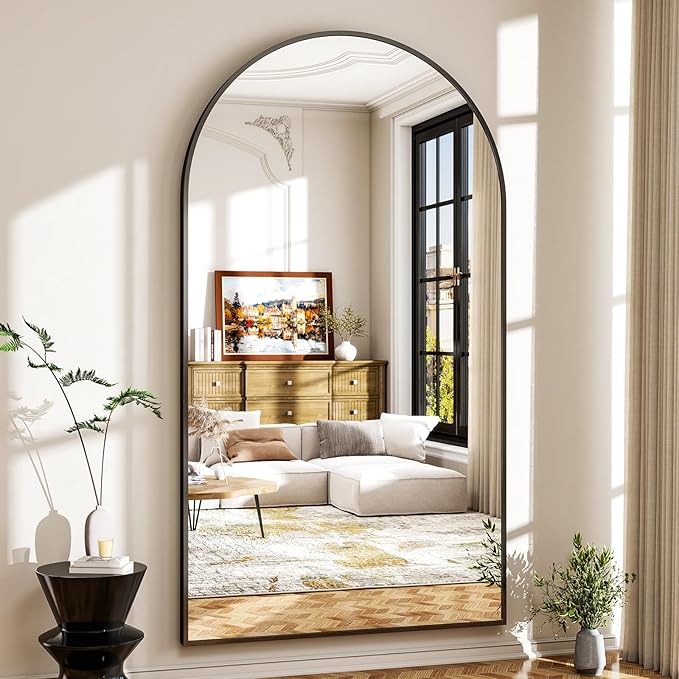 46"x76" Extra Large Arched Full Length Mirror - Leaning Mirror Arch Wall-Mounted Mirrors - Aluminum Alloy Frame Modern Simple Home Decor - for Living Room Bedroom Cloakroom
