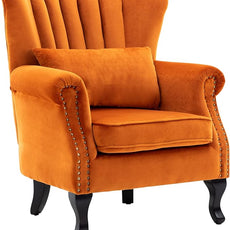 Mid Century Accent Chair Modern Tufted Wingback Armchairs Club Chair Velvet Single Sofa Lounge Chair with Pillow for Living Room, Orange