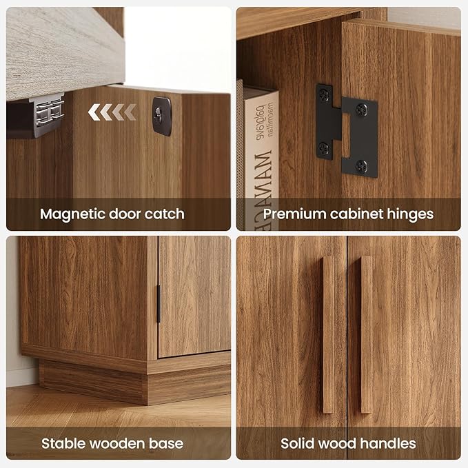 31.5'' Wood Sideboard Cabinet, Small Sideboard Buffet with Adjustable Shelf, Modular Credenza Accent Storage Console Cabinet with 2 Magnetic Doors for Entryway, Living Room, Kitchen, Walnut