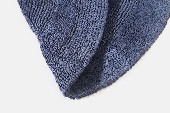 100% Organic Cotton Round Bathroom Rug, Luxury Ultra Soft & Water Absorbent Bath Mat | Premium Tufted Reversible Bath Rug | Perfect for Tub & Shower, Toilet Floor Door Mat (24"x24", Navy Blue)