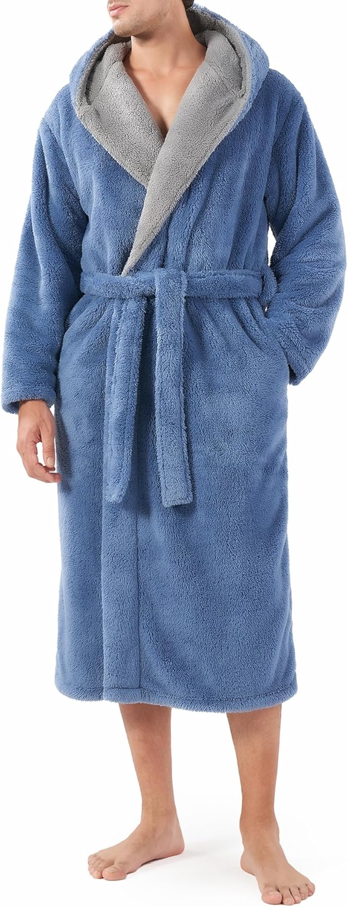 DAVID ARCHY Men's Hooded Robe Soft Coral Fleece Microfiber Bathrobe