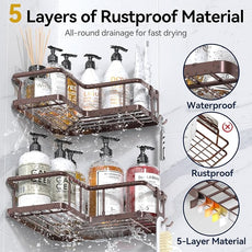 YASONIC Shower Caddy Corner, 3-Pack Adhesive Rustproof Stainless Steel Shower Shelves with Soap Holder, No Drilling Shower Organizer Corner for Dorm, Renters Bathroom, Bronze