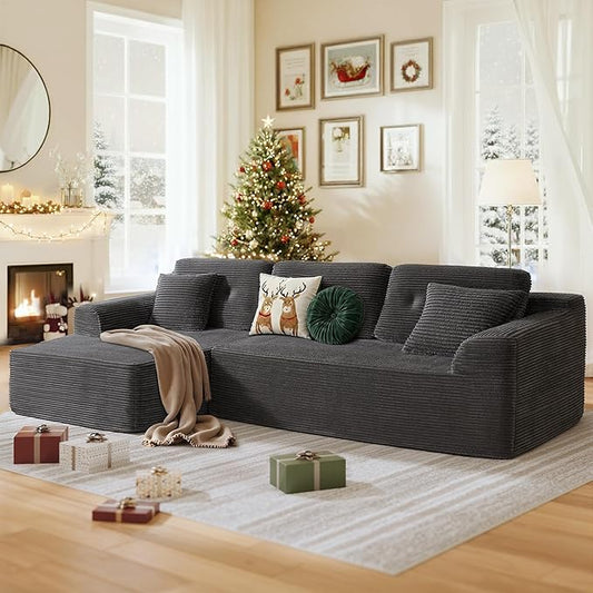VASAGLE 108.3 Inches Boneless Couch with Chaise, Modular Sectional Sofa, Modern Cloud Couch with Deep Seat, L-Shape Corduroy Sofa for Living Room, Left-Facing Chaise, Bedroom, Slate Gray ULCS181GN01