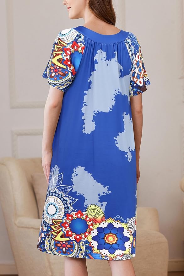 Ekouaer Women Robe Zipper Front Mumu Duster Robes Zip Up Housecoat Soft Sleepwear with Pockets