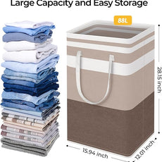 HomeHacks 2-Pack Large Laundry Basket, Waterproof, Freestanding Laundry Hamper, Collapsible Tall Clothes Hamper with Extended Handles for Clothes Toys in the Dorm and Family (Brown, 88L)