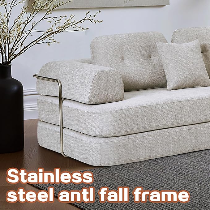 104" Oversized Convertible Sleeper Sofa Bed, Chenille L Shape Sectional Couch, Folding Sofa Bed with Fixed-Shape Frame, Modern Cloud Floor Mattress Couch, Modular Sofa for Living Room, Light Grey