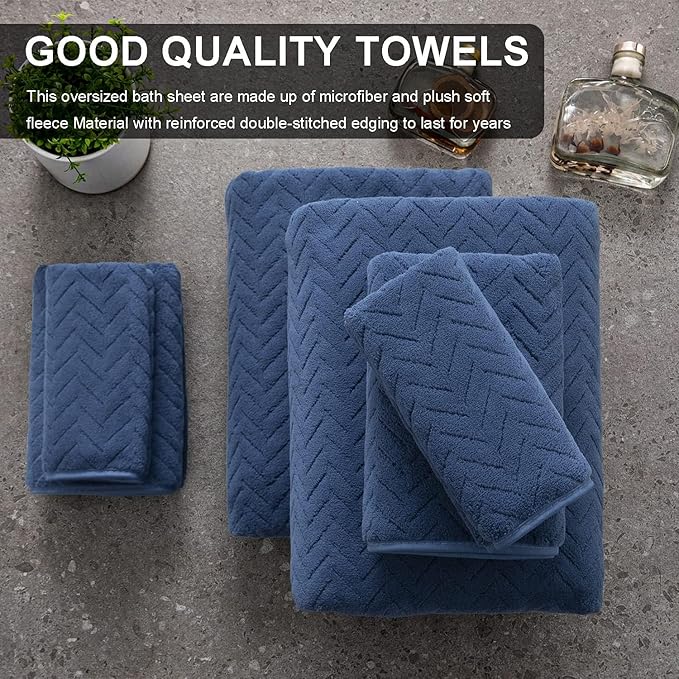 Ferdilan Extra Large 4 Pack Bath Towels Set 35"x70" Navy Blue Oversized Bath Sheet Towels, 600 GSM Ultra Soft & Absorbent Towels for Bathroom, Quick Dry Towel for Gym Hotel Camp Pool
