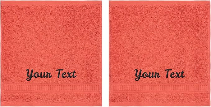 Personalized Towels, Luxury Turkish Genuine Cotton Monogrammed Towel Washcloths for Bathroom, Kitchen, Hotel, Spa, Gym & College Dorm, 2 Pack Washcloth Set for Body & Face, Baby and Adults, Coral