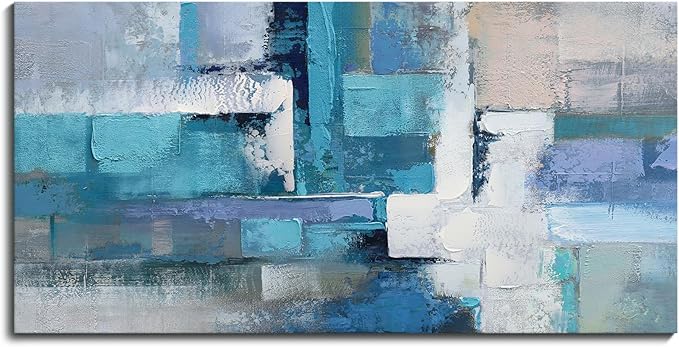 AJAZIKO Blue Modern Wall Art for Living Room - Blue Abstract Canvas Wall Art - Ideal for Bedroom, Office Decor, Artwork for Wall Decor, Large Pictures for Living Room 24×48IN