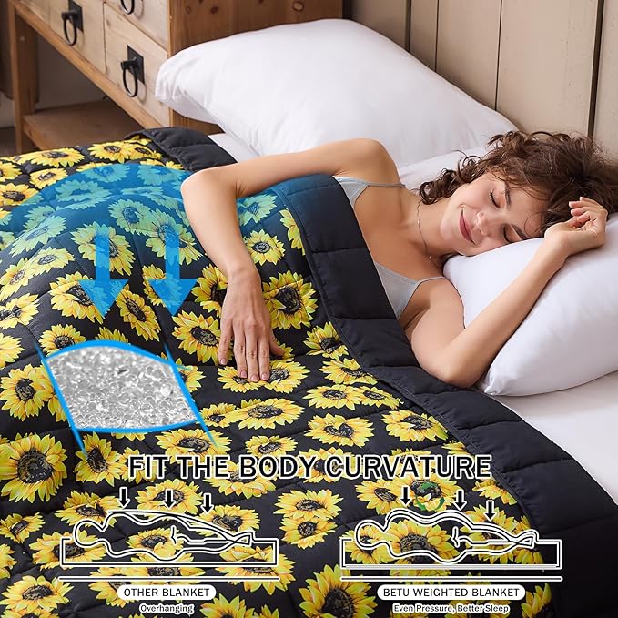 Sunflower Weighted Blanket for Adults 12lbs, 48"x72", Twin Full Size Cooling Heavy Throw Blanket for 110-130lbs, Microfiber Soft Thick Big Blankets Weighted Comforter Gift for Sleeping