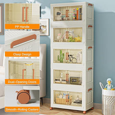 VECELO 300 QT Stackable Storage Bins with Wheels, Magnetic Dual Opening Doors & Transparent Panels, Plastic Foldable Storage Containers for Living Room, Bedroom, Kitchen, Office