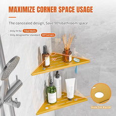 Shower Corner Shelf with Razor Hole,Modern Style Shower Caddy, Sturdy 304 Stainless Steel Shower Organizer,No Drilling Bathroom Corner Shelf for Tile Wall Gold 2 Pack-10