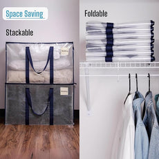 VENO 8 Pack Moving Bags and Large Christmas Decoration Storage Bins with lids. Alternative to Moving Boxes, Packing Supplies for College. Heavy Duty Totes (Clear, 8 Pack)