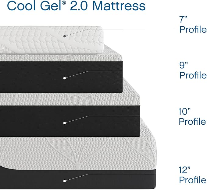 Cool Gel Chill 14 Inch Medium Firm Memory Foam Mattress Twin XL Size, with Bonus Cool Gel Memory Foam Bed Pillow, 14" with Pressure Relief, CertiPUR-US Certified, Cooling Twin XL Mattress in a Box