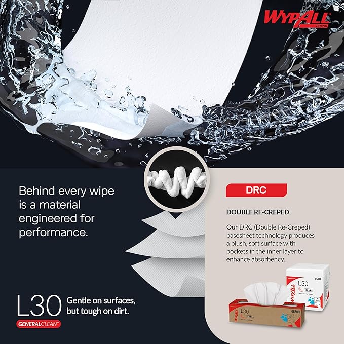 WypAll GeneralClean L30 Cloths Heavy Duty Cleaning Wipes (05812), Quarterfold, Strong and Soft Bulk Paper Wipers, White (12 Packs of 90 Sheets, 1,080 Sheet Total)