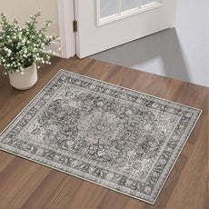 2x3 Washable Vintage Area Rug Black Grey Entryway Kitchen Carpet Non-Slip Soft Low Pile Distressed Indoor Small Throw Rug for Bedroom Bathroom Entrance