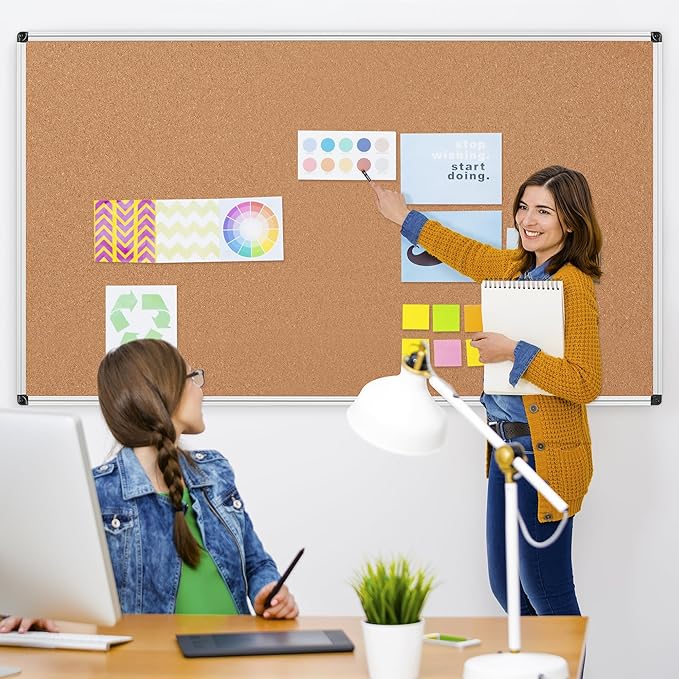 Board2by Extra Large Cork Bulletin Board 96" X 48", Silver Aluminum Framed 8'x4' Corkboard for Wall, Wall Mounted Notice Pin Board with 18 Push Pins for School, Home & Office