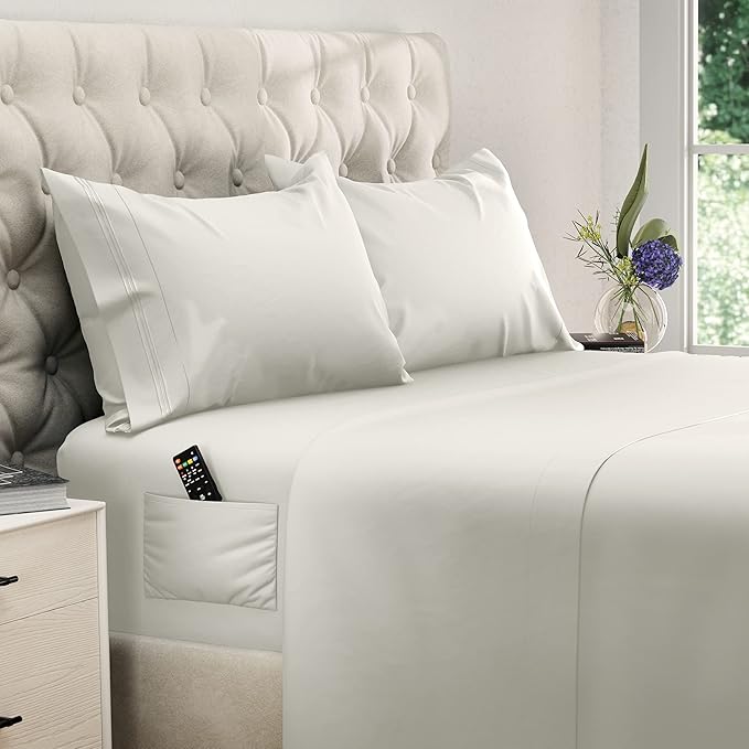 DREAMCARE King Size Sheets Set – 4 pcs Cooling Sheets – up to 21” Deep Pocket King Sheet Set – Hotel Luxury Sheets & Pillowcases – Superior Softness 100% Fine Microfiber with Side Pocket – Ivory