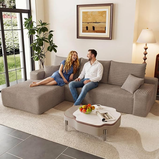 95" Modular Sectional Couch, Boneless L Shaped Cloud Sofa with Chaise Lounge, Corduroy Upholstered Couches Memory Foam Deep Seat, No Assembly Required, Ideal for Living Room(Camel, Left Facing)