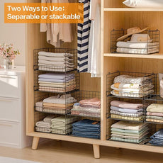 6-Tier Stackable Closet Organizers and Storage Shelves, Closet Shelf Organizer Basket Bins, Foldable Sweater Storage for Clothes Organizer System, Black（Patent Pending）