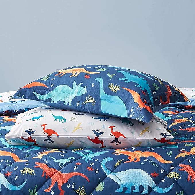 Dinosaur Kids Bedding Set for Boys, Queen Size 7 Pieces Bed in a Bag, Super Soft Lightweight Microfiber Comforter Set with Sheets, Durable Children Bed Set