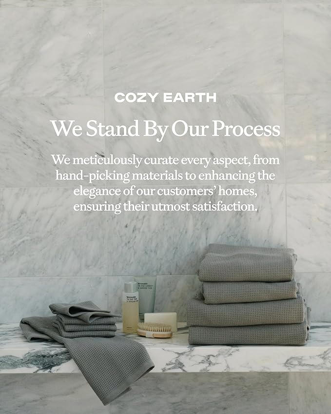 Cozy Earth Complete Waffle Bath Bundle - 60% Cotton 40% Viscose from Bamboo - Quick Dry & Ultra-Soft Waffle Weave Bath Towels - 4 Washcloths, 2 Hand Towels, 2 Bath Towels, 2 Bath Sheets, Charcoal