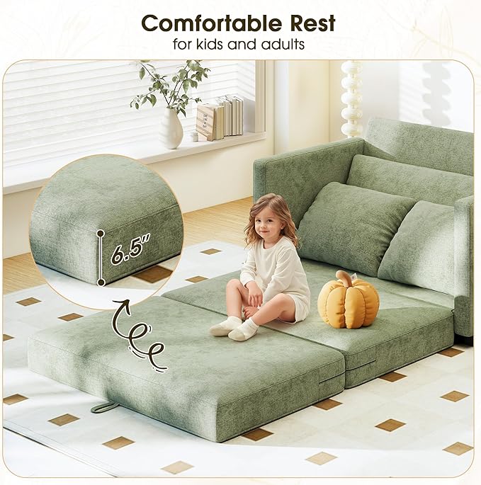 51" Convertible Loveseat Sofa Bed, 2-in-1 Folding Sofa Bed with 2 Pillow for Small Spaces, Modern Loveseat Compact Sleeper Couch for Apartment, Living Room & Guest Room (Light Green)