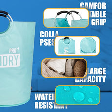 Caroeas Super Large 150L Laundry Hamper Pro, Waterproof Laundry Basket, Clothes Hamper Stands Up Well, Laundry Bag with Padded Handles, Collapsible Laundry Basket Easy Storage (Light Blue)