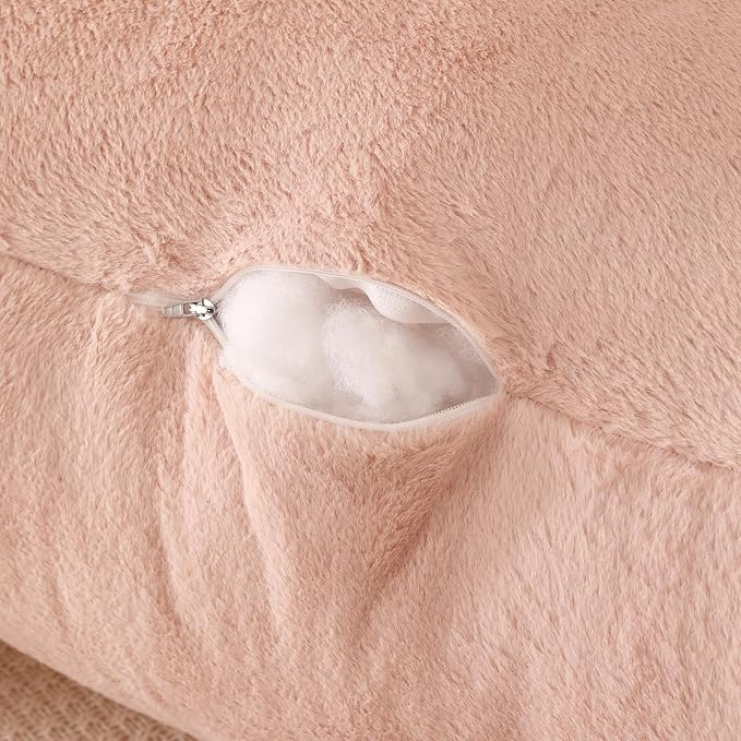 Reading Pillow for Sitting in Bed, Large Backrest Reading Pillow with Arm Rest,Back-Rest Support Cushion for Sit Up on Couch, Sofa, and Floor, Dorm Essentials (Shell Pink Faux Fur, Large(19"))
