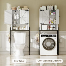 Over The Toilet Storage Cabinet, Over Toilet Organizer with 2-Door & Metal Stand, Bathroom Organizers and Storage with Adjustable Shelves for Bathroom, Restroom, Laundry, White