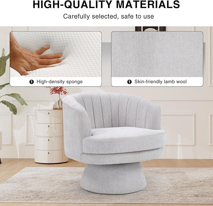 CANMOV Swivel Accent Chair with Armrest Set of 2, Modern 360 Degree Swivel Barrel Chair with Curve Back and Soft Cushion,Comfy Round Sherpa Teddy Armchair Single Sofa for Living Room,Bedroom,Grey