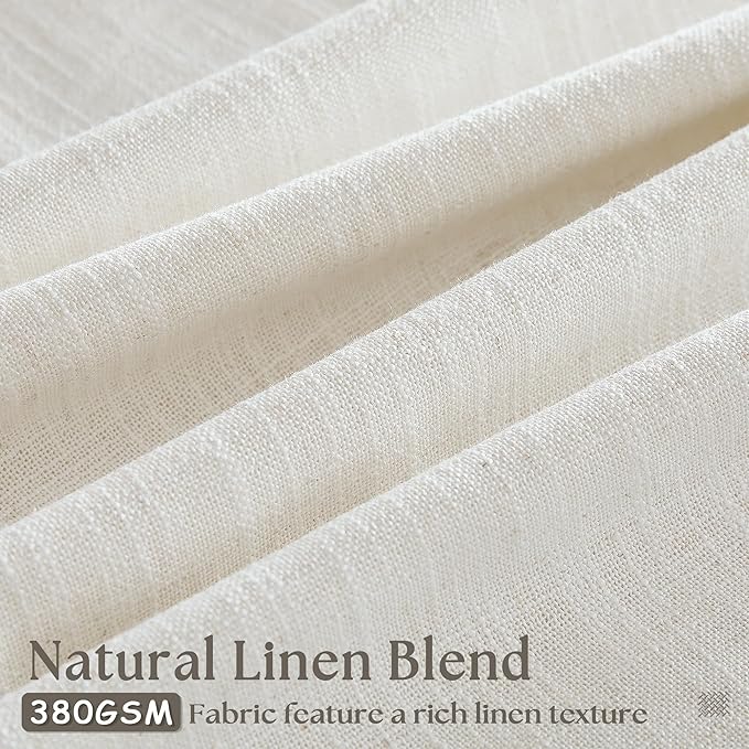 Pinch Pleated Linen 90 Inch Curtains 100 Inch Width for Living Room Divider Light Filtering Semi Sheer Cream Extra Wide Patio Curtains for Sliding Door Balcony Floor to Ceiling Picture Window 100x90