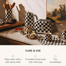 MACKENZIE-CHILDS Enamel Utensil Holder, Kitchen Utensil Holder for Countertop, Storage Caddy, Black-and-White Courtly Check