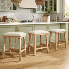 MAISON ARTS Off White Counter Height 24 inch Bar Stools Set of 2 for Kitchen Counter Solid Wood Legs with Faux Leather Padded Seat Farmhouse Barstools for 34