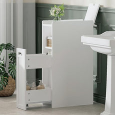 ChooChoo Slim Bathroom Storage Cabinet, Small Narrow Storage Organizer with Slide Out Drawers, Freestanding Toilet Paper Holder, Bathroom Cabinet for Small Places, White