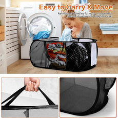 Foldable Laundry Baskets, Collapsible Mesh Laundry Hamper, Durable Pop Up Laundry Basket, 3 Compartments Clothes Hampers for Laundry, Easy to Carry & Sort for Dorm, Home, Kids Room, Travel Black