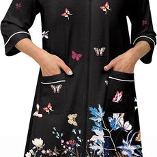 Ekouaer Zipper Robes for Women 3/4 Sleeve Housecoats Knee Length Bathrobe Lightweight Nightgown with Pockets S-3XL