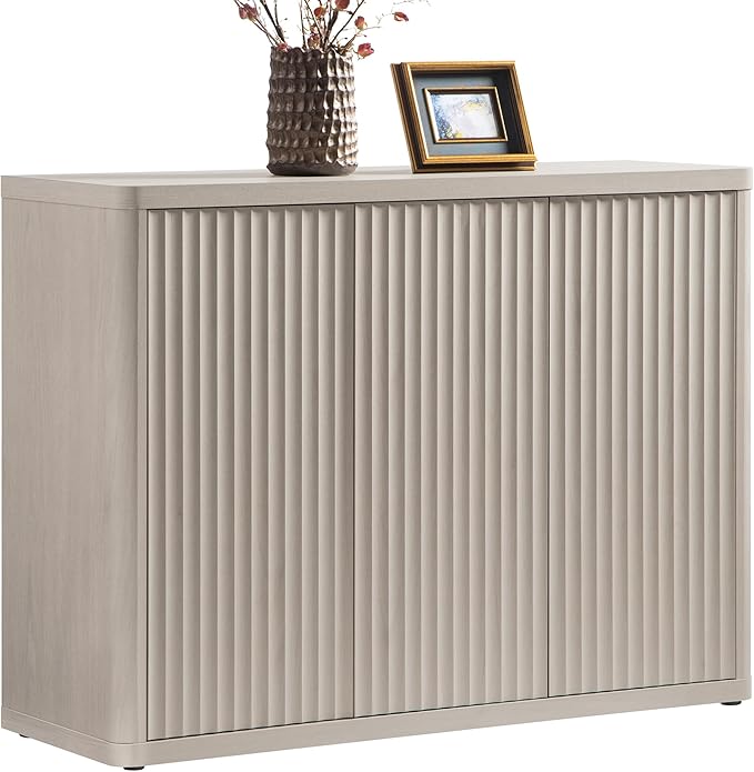 SICOTAS Buffet Cabinet with Storage Accent Sideboard with 3 Doors Modern 46.6" Wide Credenza Fluted Buffet Table Media Console Cabinet Entryway Cabinets for Living Room Kitchen Dining Room Hallway