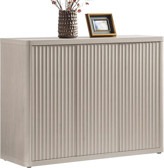 SICOTAS Buffet Cabinet with Storage Accent Sideboard with 3 Doors Modern 46.6" Wide Credenza Fluted Buffet Table Media Console Cabinet Entryway Cabinets for Living Room Kitchen Dining Room Hallway