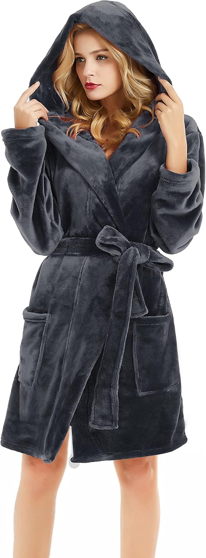 U2SKIIN Women Hooded Fleece Robe, Short Plush Robes for Womens With Hood Soft Warm Spa Bathrobe