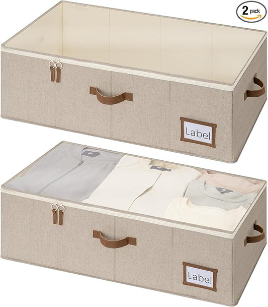 StorageWorks Under Bed Storage Bins, 10'' Underbed Storage Containers with Lid, 77L Clothes Organizer for Bedding, Blankets, Sweaters, Shoes, 2-Pack