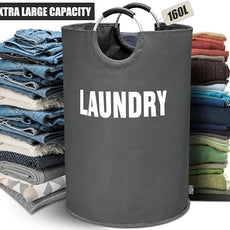 DOKEHOM 160L XX-Large Laundry Basket (7 Colors), Collapsible Laundry Bag, Foldable Laundry Hamper, Folding Washing Bin (Dark Grey, XXL)