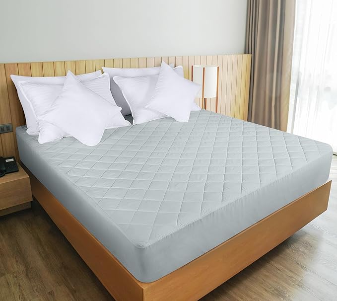 Utopia Bedding Quilted Fitted Mattress Pad, King Size, Elastic Fitted Mattress Topper Protector and Cover with Deep Pocket Stretches up to 16 Inches, Machine Washable (Light Grey)