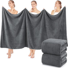 2 Pcs Oversized Bath Towels, 40 x 80 Inch Extra Large Coral Fleece Soft and Absorbent Bath Sheets, Lightweight Shower Towels for Home, Spa, Beach, Pool (Dark Gray)