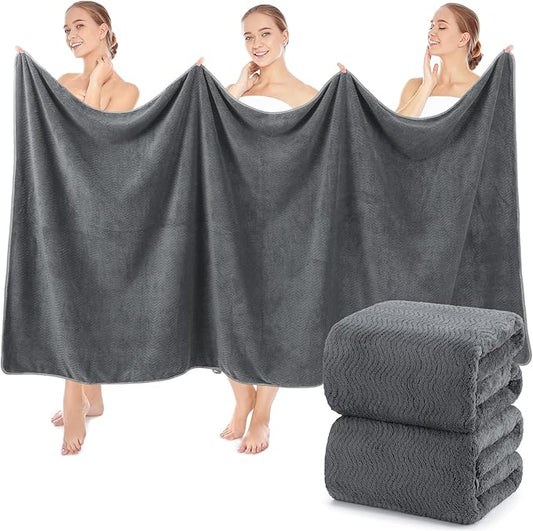 2 Pcs Oversized Bath Towels, 40 x 80 Inch Extra Large Coral Fleece Soft and Absorbent Bath Sheets, Lightweight Shower Towels for Home, Spa, Beach, Pool (Dark Gray)