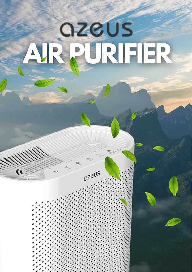 AZEUS True HEPA Air Purifier | for Home, up to 1080 sq ft Large Room, Office or Commercial Space | Filter 99.97% Pollen, Smoke, Dust, Pet Dander | Auto Mode | Air Quality Sensor | Night Light