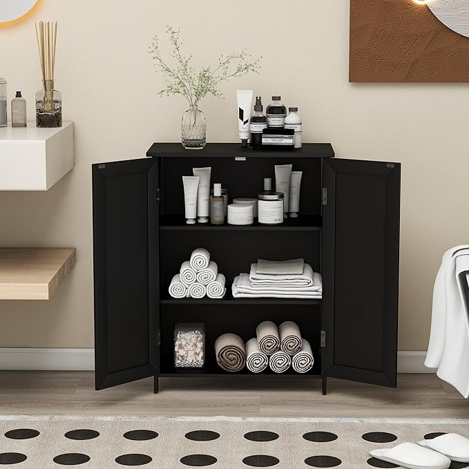 Bathroom Storage Floor Cabinet Freestanding Organizer with Adjustable Shelves for Bathroom Laundry Room,2 Doors