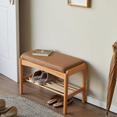 Solid Wood Shoe Bench Assembled, Shoe Rack Bench with Silicone Leather Cushion for Entryway, Living Room, Bedroom, Hallway, 11.8